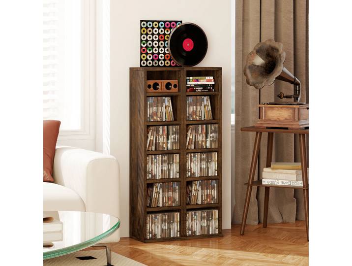 HOMCOM Lot de 2 Colonnes Rangement CD 12 Compartiments Brun Rustique