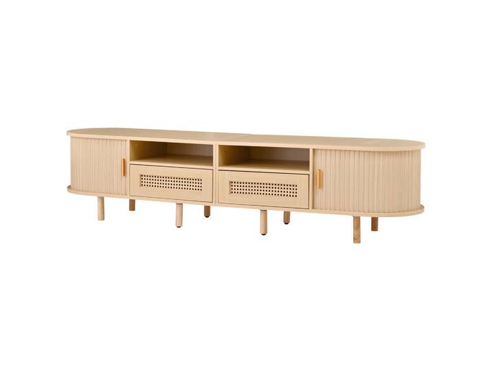 ComfortXL Lowboard De-40377 2 Rattan-Schubladen mit Schiebetüren Holzfarbe, Naturfarben, 170x40x40 cm, Wohnzimmer, TV Möbel, Lowboards, Lowboards stehend