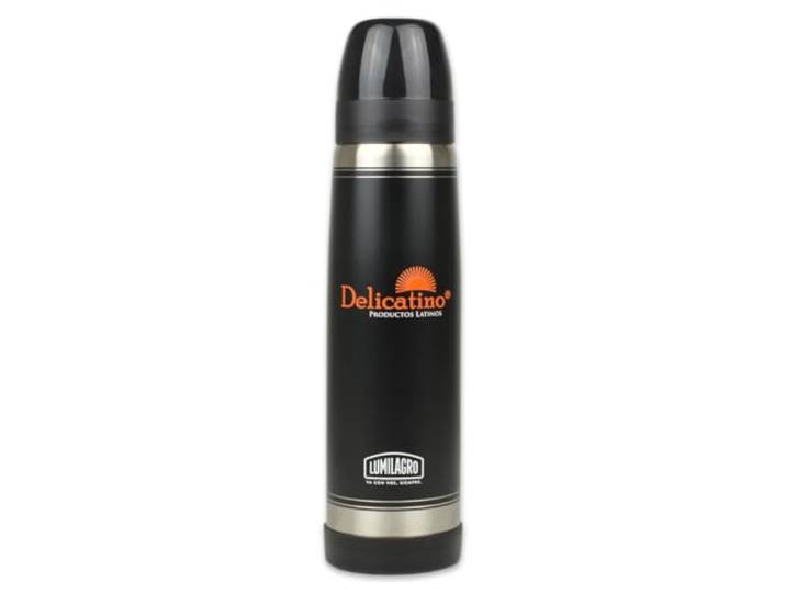 Delicatino - Thermo Edelstahl LUMINOX Schwarz 1L, Thermobecher, Thermoskanne für Mate Tee, Travel Mug, doppelte Vakuumwand, Frei von BPA, Tropffreies, Viele Stunden lang heiß oder kalt