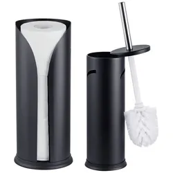 Relaxdays Badezimmer Set Rollenhalter & WC-Bürste Schwarz,Silber