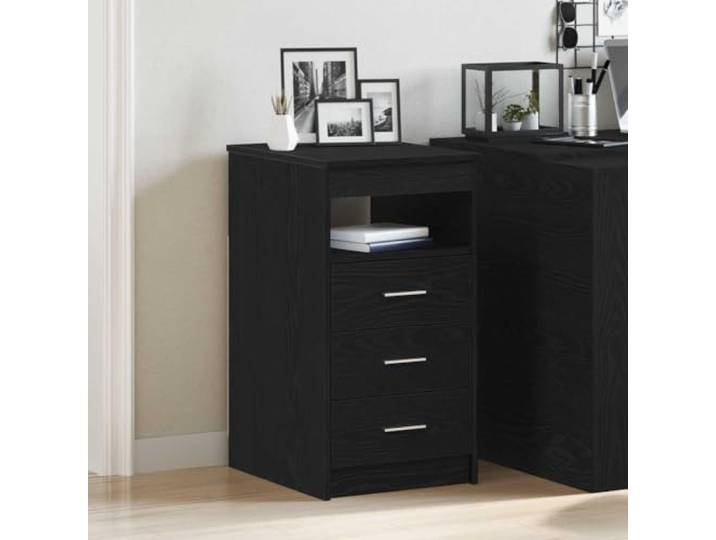 KTHLBRH Kommode Eiche Schwarz 40 x 50 x 76 cm Technisches Holz 3 Schubladen, oberes Regal, feuchtigkeitsabweisend, einfache Reinigung, Wandbefestigung im Lieferumfang enthalten