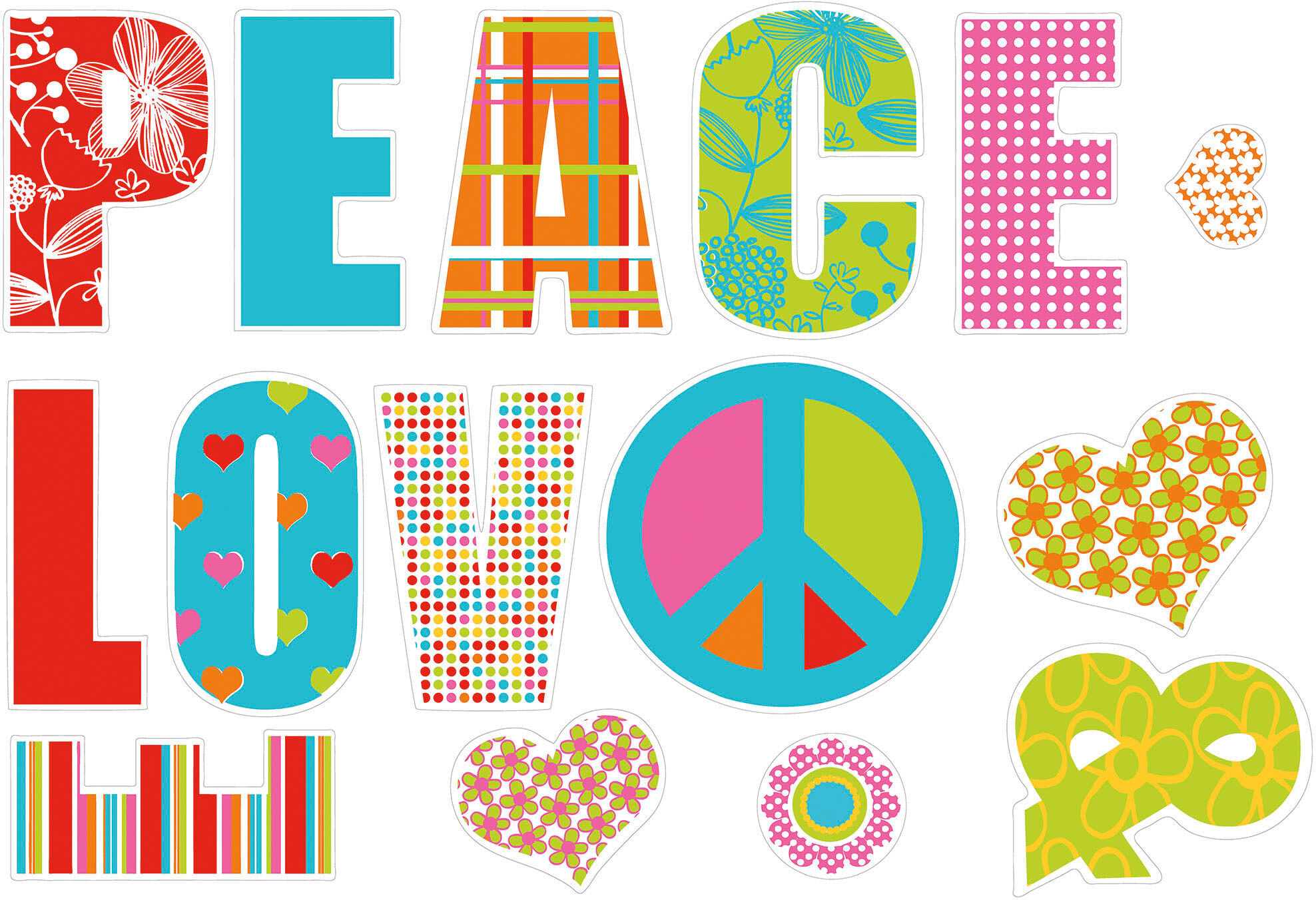 Wandtattoo KOMAR "Love and Peace - Grösse 100 x 70 cm", bunt, Blumen Disney Wald, Folie, Wandtattoos, Wandtattoo, selbstklebend, Wandsticker bunt Blumen Disney Wald