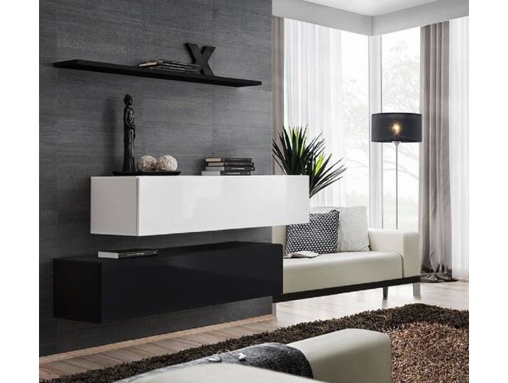 Xlmoebel Wohnwand Schwarzes Designer Regal aus Holz für modernes Wohnzimmer, (3-St., Wohnwand + 2x Wandschrank + Wandregal), Hergestellt in Europa