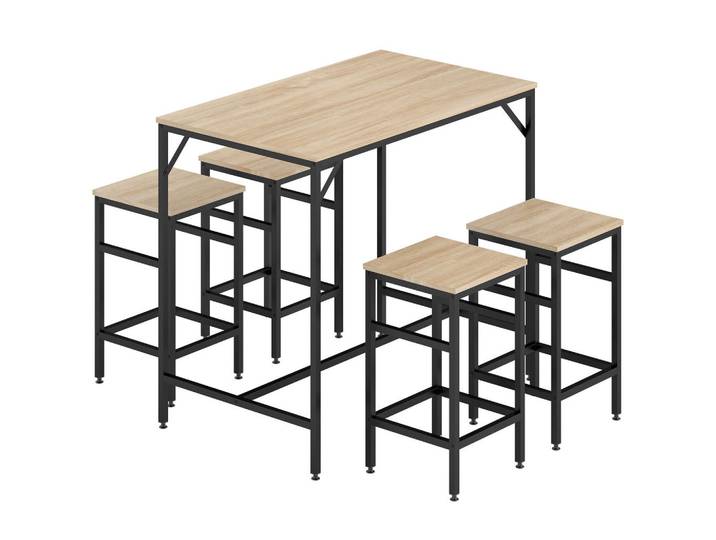 Homcom Bartisch-Set Stehtisch mit 4 Barhockern 5-teiliges Tischset Stahl Eiche, Eichefarben, Kunststoff, 60x88x100 cm, Esszimmer, Barmöbel, Barschränke & Theken
