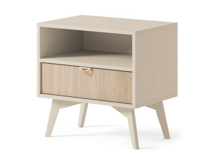 Compleo Nachttisch mit Schublade, GOLD Aluminiumgriffe, Skandinavisch design (MARIA), Breite: 54 cm
