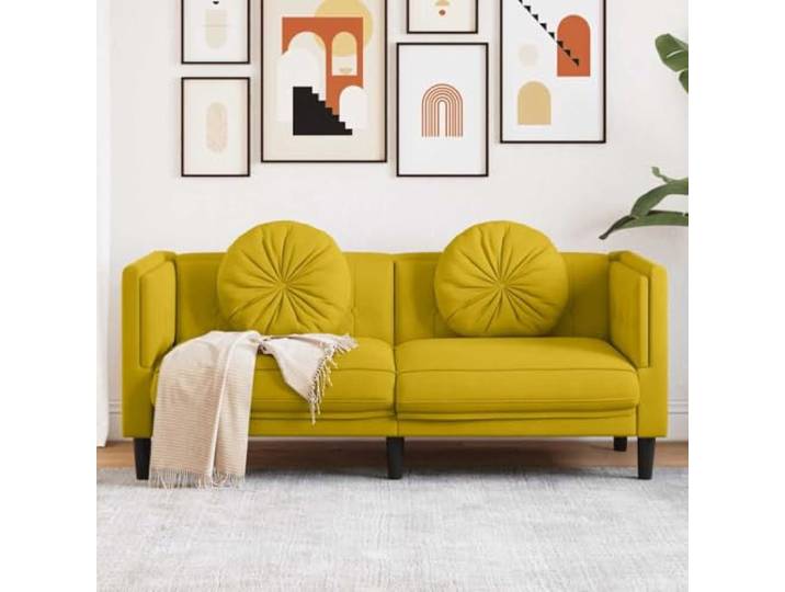 HEFZGDB 2-Sitzer Sofa mit Kissen Gelb Samt Modernes Wohnzimmer Sitzmöbel Bequem Polsterung Stabile Konstruktion Luxuriöser Stoff Weiche Sitzfläche Entspannung Lesen Fernsehen