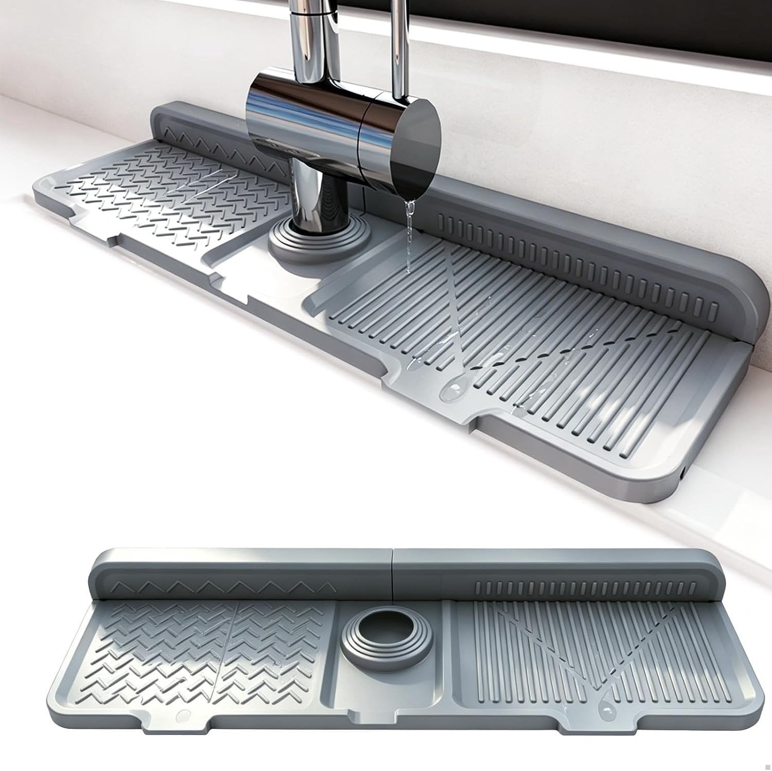 Siliconen Kraanmat voor het Drogen van Keuken- en Badkameroppervlakken - 44 x 14 cm, Grijs, Antislip, Waterafstotend, Duurzaam
