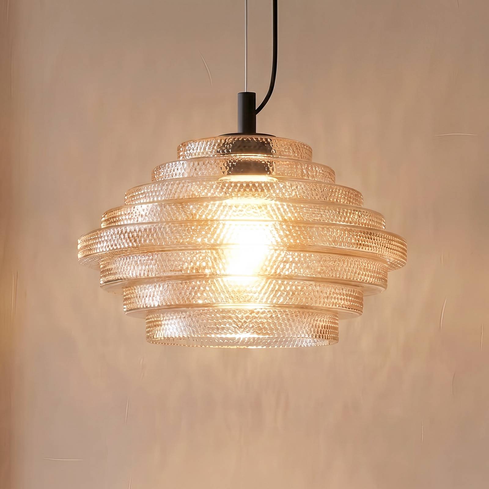 Glas Hängelampe Orliana Lindby, dimmbar, creme / amber, für Wohn- / Esszimmer, Glas, Modern, Pendelleuchte