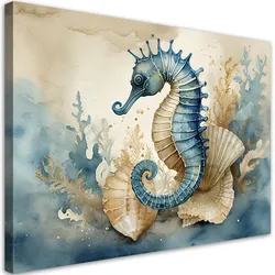 LEINWANDBILD Seepferdchen blau 90x60cm