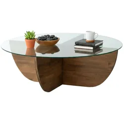 Dmora Jolanda - Couchtisch, 90x90x30h cm Nussbraun, Zeitschriftenablage