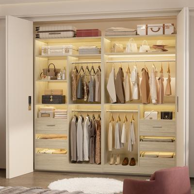 Rackcog Qvella 72'' Closet System with 6 Wooden Drawers and 4 Hanging Rods, Walk-in Closet Organizer with 10 Storage Shelves
