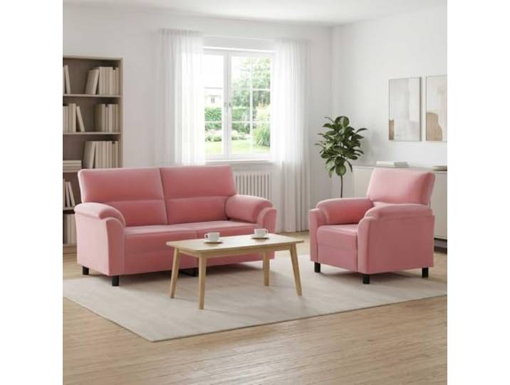 Sofa-Set 2 Stück Rosa Samt Metallrahmen,Kissenrücken,konische Beine,Samtoberfläche,leicht abwischbar