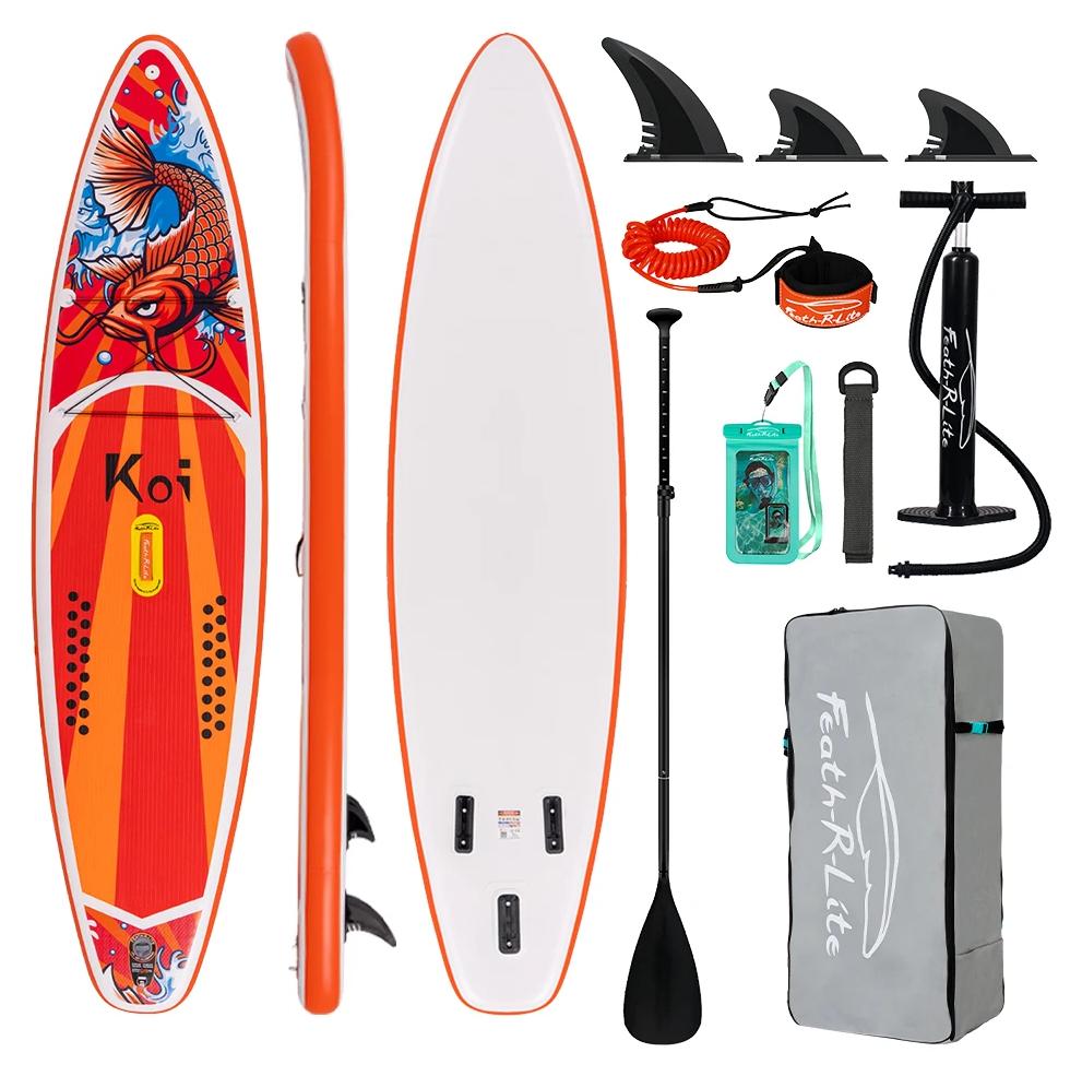 Aufblasbares SUP Board - Stand Up Paddleboard 335x83x15 cm - Komplett Set für Erwachsene - Verstellbares Paddel - Handpumpe - ISUP Rucksack - Leash und Dry Bag - Design SUPFR01D