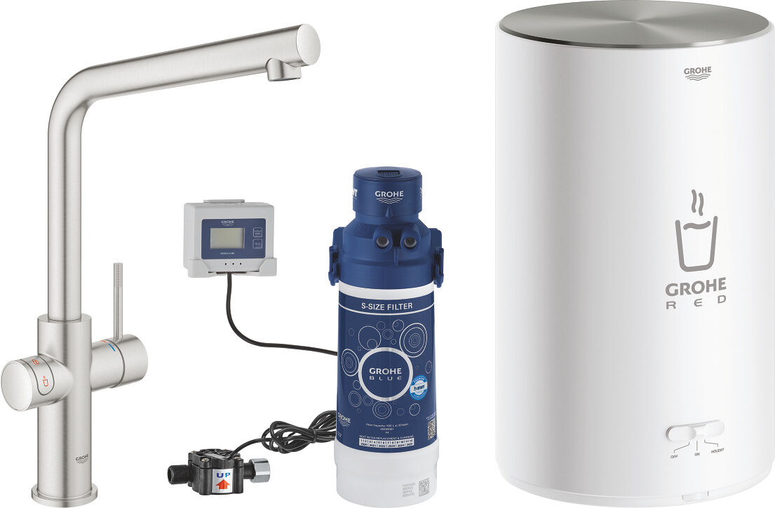 Grohe Red duo robinet de cuisine 30327DC1 supersteel, taille M, bec en L, avec chaudière