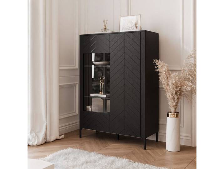 Vitrine Armoire LORIEN - 2 portes - 103x40x145 cm - 6 compartiments - Noir