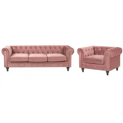 4-SITZER SOFA SET Samtstoff Rosa Chesterfield
