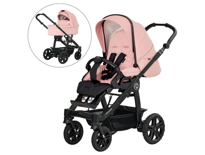 Hartan Kinderwagenset Racer Gts, Lachsfarben, 3-teilig, 59x113x101 cm, EN 1888, UV 50+, AZO-frei, Made in Germany, Feststellbremse, Fußstütze abklappbar, Federung, kugelgelagerte Räder, Verdeckung abnehmbar, 5-Punkte-Gurt, für Babyschale geeignet, Griff in Lederoptik, Sitz umsetzbar, Reflektorstreifen, abnehmbarer Schutzbügel,5-Punkt-Gurt, Gurtschoner, Schutzbügel abnehmbar, Verdeck abnehmbar, Sitz umsetzbar, Sportsitz mit verlängertem Verdeck,Matratze, Baby on Tour, Kinderwagen, Kombikinderwagen