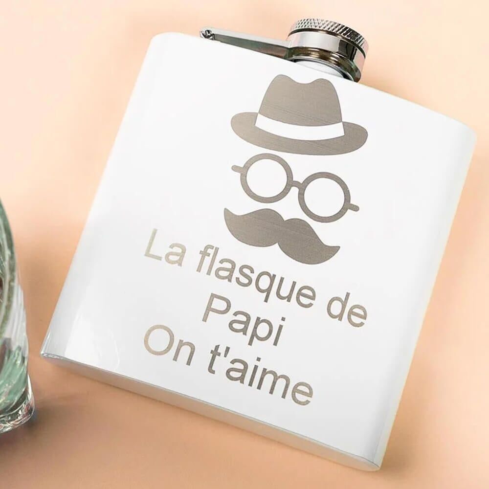 Ocadeau Flasque acier blanche gravée