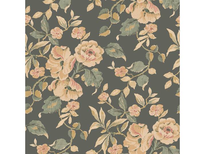 Laura Ashley Vliestapete Hibiskusblüten 1000x52cm, Grün, Papier, Kunststoff, Herz/Romantik, Rechteckig, 52x1000 cm, Tapeten & Wandverkleidungen, Vliestapeten