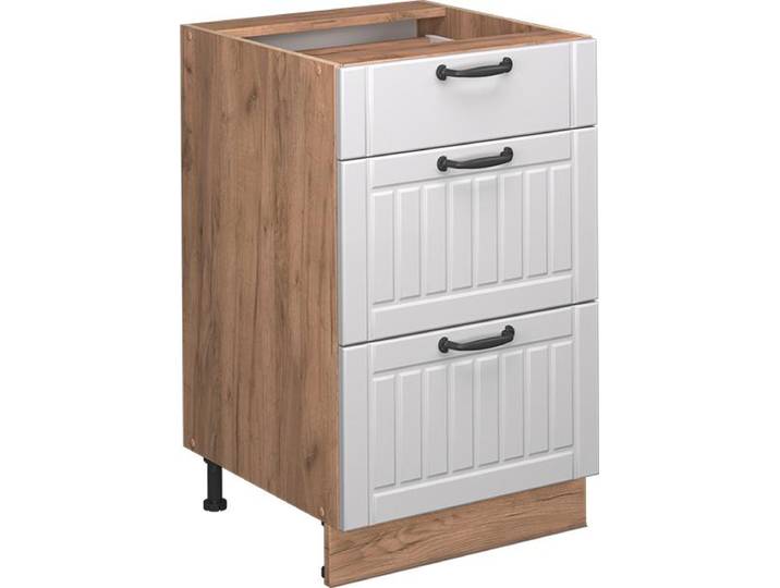 Küchenunterschrank Vicco Fame-Line Weiß Landhaus 50 cm , AP Marmor, Model 56679