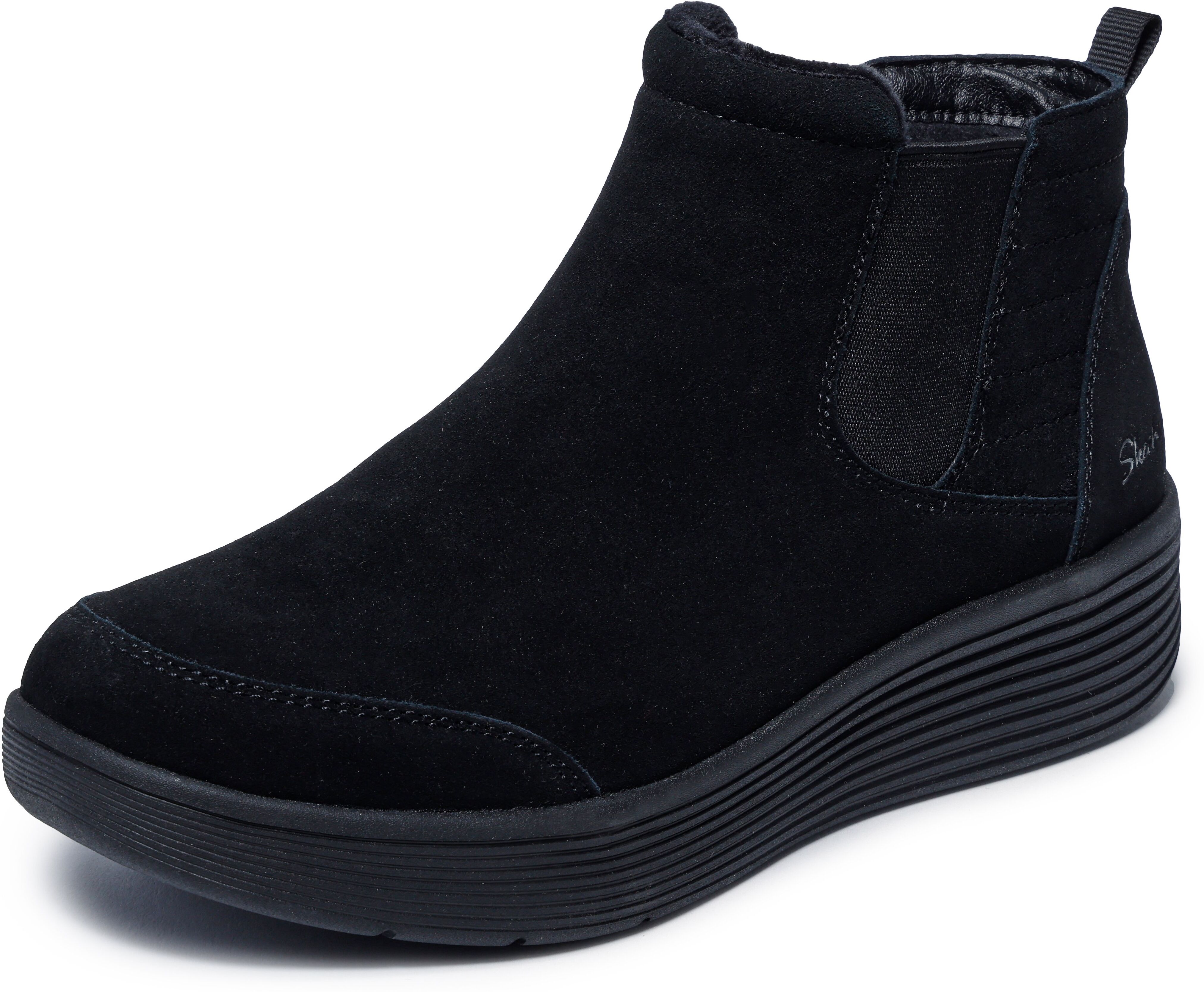 Chelseaboots SKECHERS "ARCH FIT LAGUNA", Damen, Gr. 35, Textil, schwarz (schwarz, uni), Veloursleder, Schuhe Chelseaboots, Chelseaboots, Winterboots mit bequemen Relaxed Fit