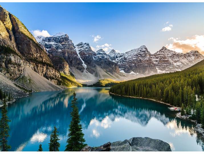 Fototapete PAPERMOON Moraine Lake Rocky Mountains , bunt, B:5m L:2,8m, Vlies, Tapeten, Fototapete