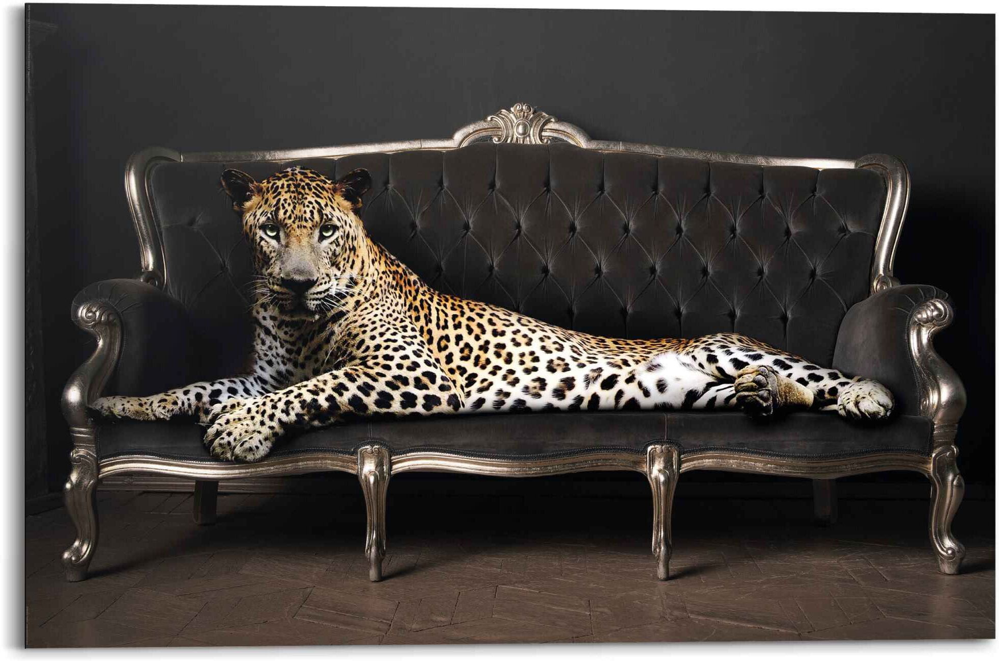 Reinders! Wandbild REINDERS "Wandbild Leopard Chic Panther - Liegend - Luxus - Relax", schwarz (farbe bild(er): schwarz), B:90cm H:60cm, MDF, Bilder, Wandbild farbe bild(er): schwarz B/H/T: 90cm x 60cm, Leopard, 1 Stk.