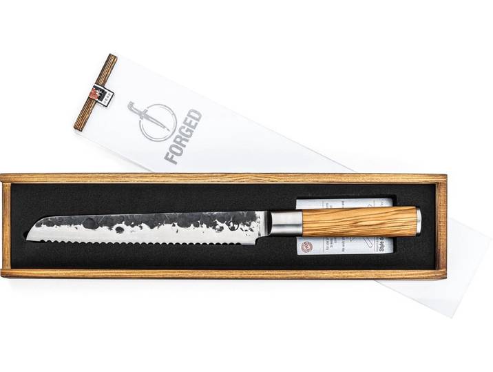 Forged Olive Broodmes 20cm - Olijfhout - In Houten Giftbox