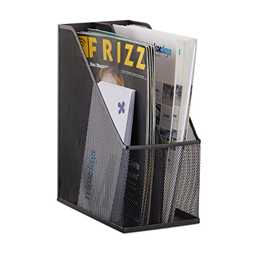 Relaxdays Tijdschriftenhouder met 2 vakken, zwart metaal
