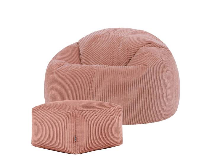 Pouf avec repose-pied carré velours côtelé rose aube