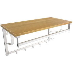 Vasagle Wandgarderobe LCR11WY, Metall / Holz, 60 x 32cm, mit Kleiderstange & 5 Haken, weiß / eiche
