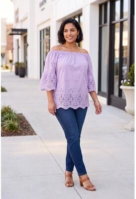 Plus Size Women's Convertible Eyelet Tunic by Avenue in Violet (Size 14)