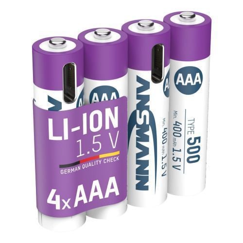 Ansmann Micro AAA Lithium-ion batterijen 1.5V 500mAh USB-C oplaadbaar set van 4