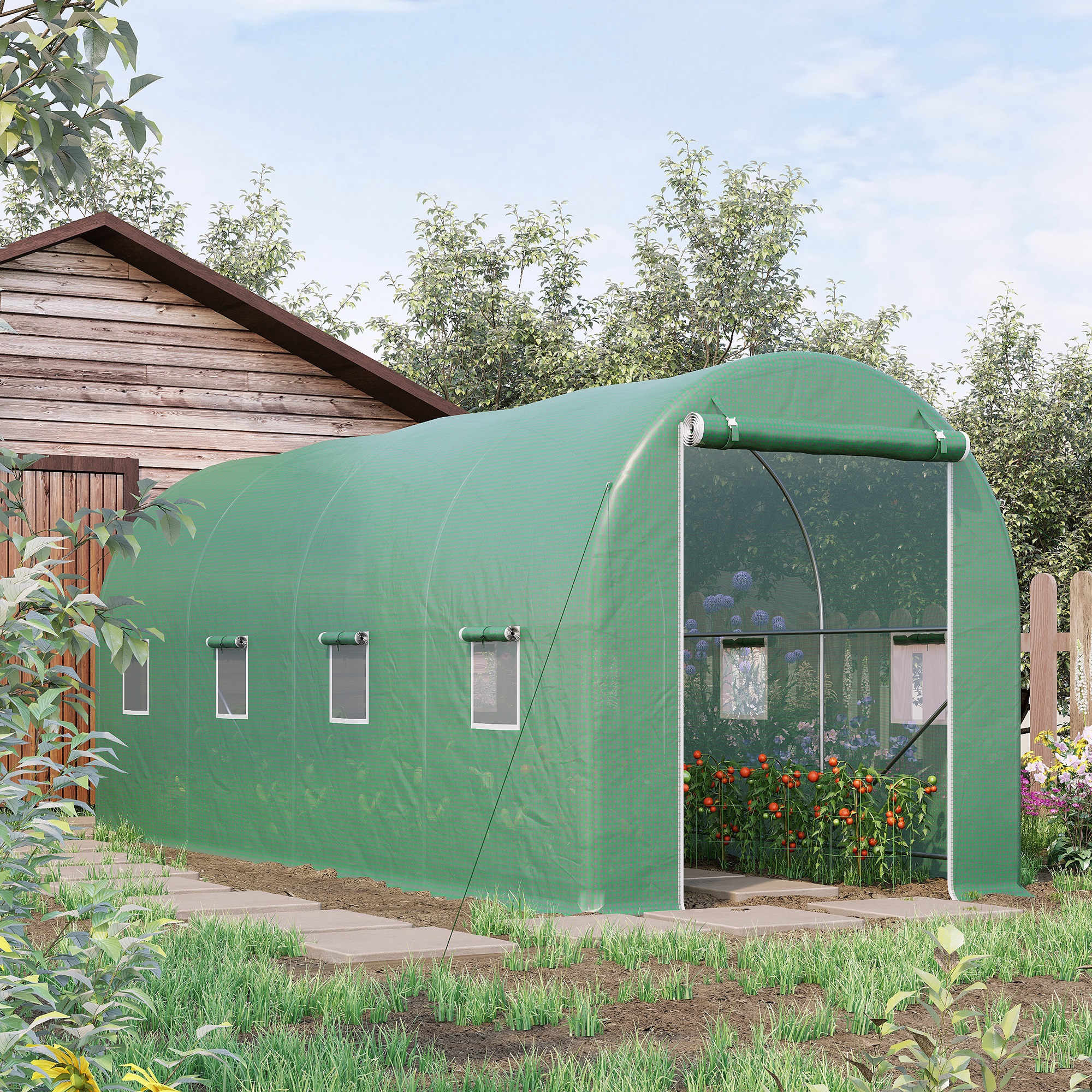 Outsunny Serra a Tunnel da Giardino 8 Finestre e Porta Avvolgibili 500x200x210 cm   Aosom Italy