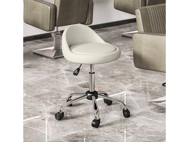 Tabouret de bureau pivotant 360° revêtement synthétique blanc