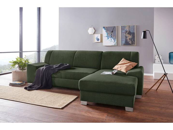 Ecksofa DOMO COLLECTION Anzio L-Form, whlw. Bettfunktion, Federkern, hochwertig, Breite 271 cm , grün (dunkelgrün), B:271cm H:85cm T:160cm, Sofas, Ecksofa, Mit Bettfunktion, Recamiere rechts, Struktur fein, dunkelgrün