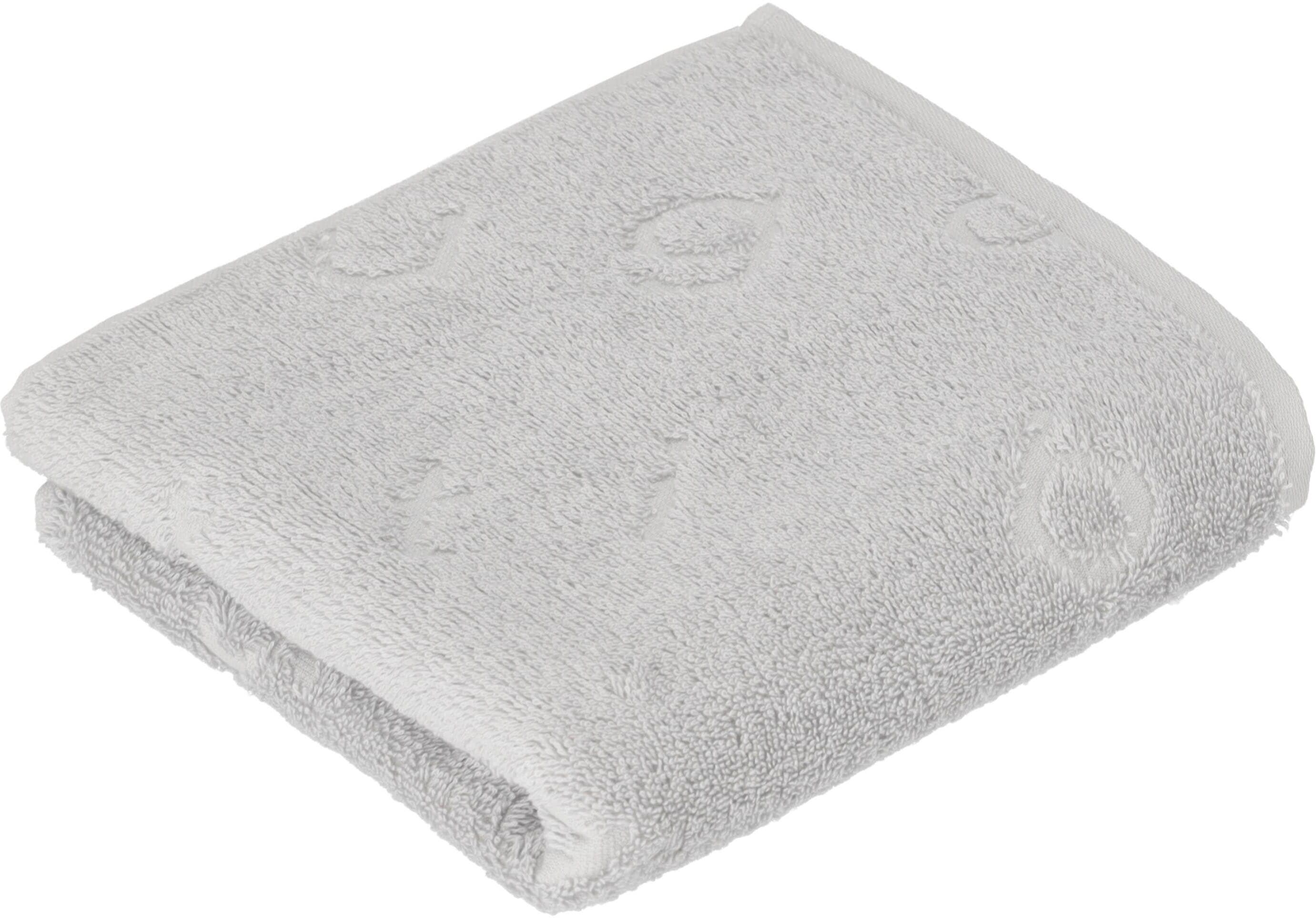 Badetuch BUGATTI "Trentino", grau (light grau), B:67cm L:140cm, Walkfrottier, Baumwolle, Handtücher, Badetuch, all over Logoeinwebung light grau B/L: 67cmx140cm, 1 Stk., Markenlogos, Walkfrottier