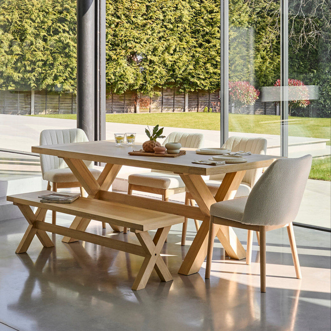 Brambly Cottage Gracela 7 -Person Oak Solid Wood Dining Set Beige 7