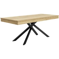 ESSTISCH Ausziehbar 140-180cm Eichenoptik MDF mit Metall Kreuzbeinen