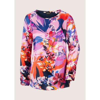 Langarmbluse MADELEINE "Bluse Elegante Seidenbluse mit floralem Print", Damen, Gr. 38, pink (pink, multicolor), Obermaterial: 100% Seide silk., Modern, normal, U-Boot-Ausschnitt, Blusen