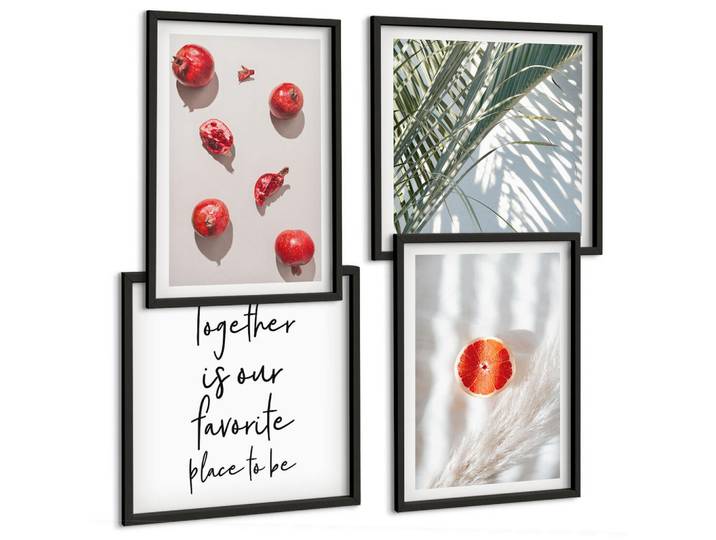 Tulup Bilder SET 4er Set - 50x50 cm & 40x60 cm Schwarzer Rahmen - Feiertags-Palmenfrucht-Inschrift, Kunststoff, Rechteckig, 50x50 cm, gerahmt, Bilder & Rahmen, Bilder