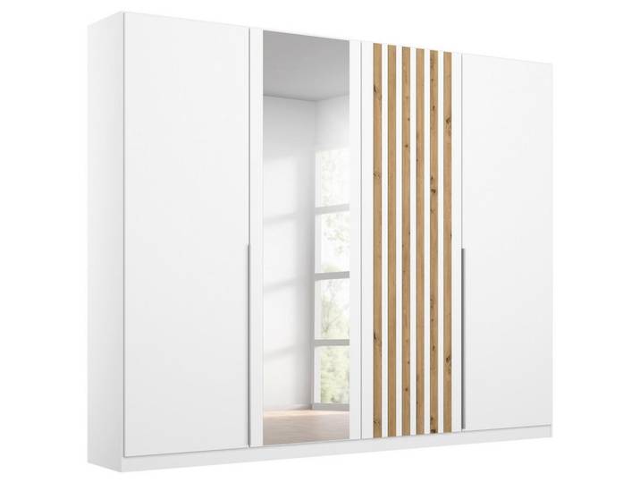 Drehtürenschrank 226 cm Lamella Weiß/Eiche Dekor