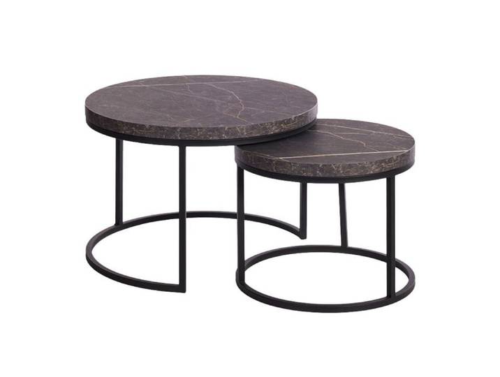 Table Basse Gigogne Aspect Bois finition marbre noir Piètement Métal Noir - MARMOL