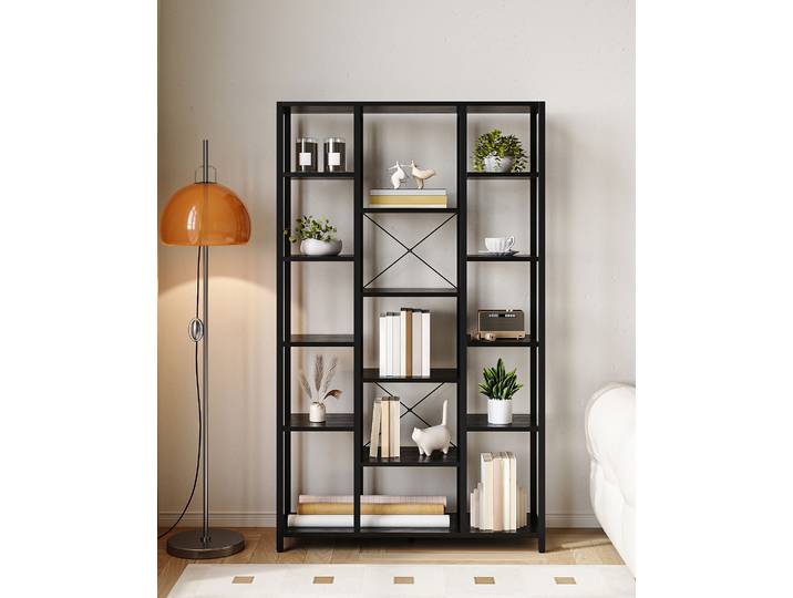 Bibliothèque Hzuaneri BC15004B avec 6 niveaux, 15 étagères, étagères ouvertes réglables pour salon, bureau, chambre à coucher