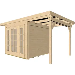 Weka Gartenhaus 172  mit Anbau (295 cm) - 21 mm-mit 295 cm Anbau Gr. 2 (590 x 300 cm) - 50 % Rabatt auf Dacheindeckung
