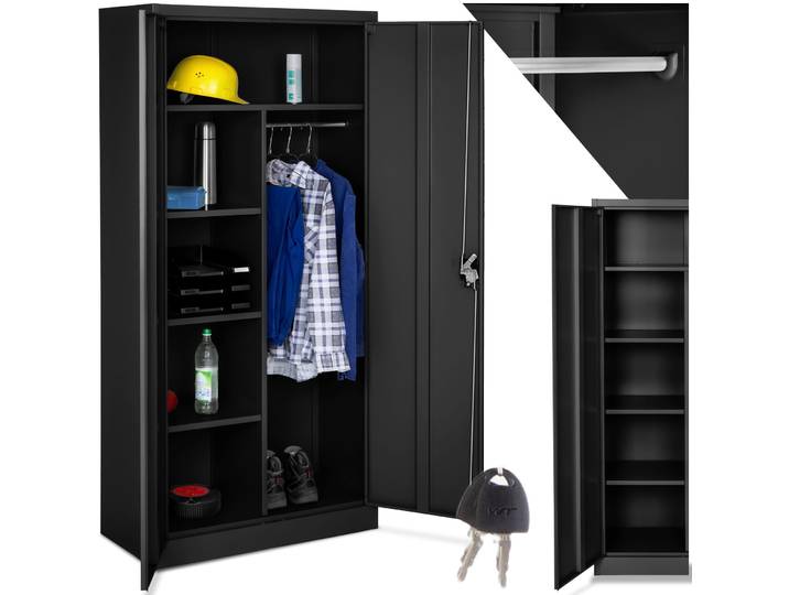 Vestiaire métallique comprenant 6 casiers et 1 penderie intégrée - noir, 80 cm