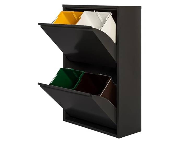 WELL HOME MOBILIARIO & DECORACIÓN Mülleimer und Recycling, Metall, 4 Fächer, 4 x 17 l (68 L), Mattschwarz