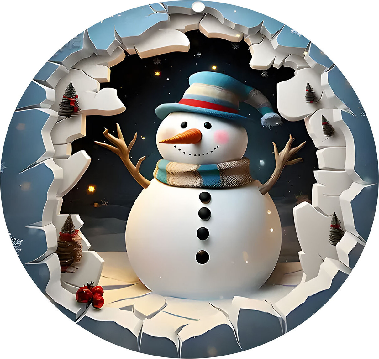 Rond vloerkleed Kerstman sneeuwpop - Diameter: 100 cm