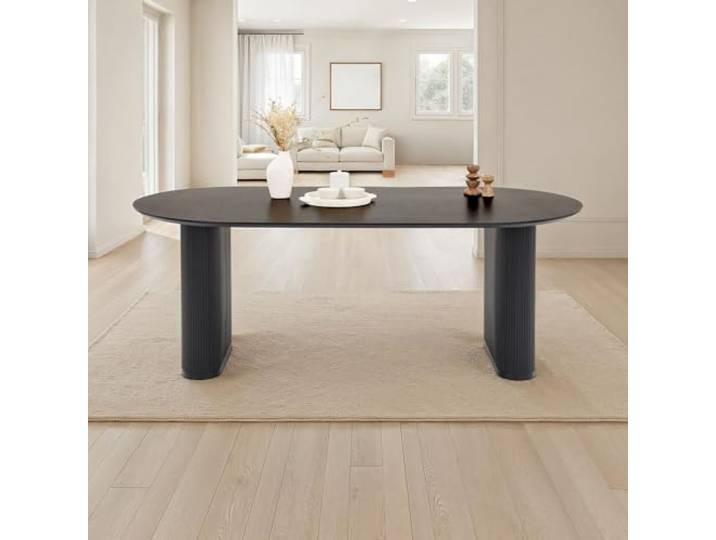 IDIMEX Esstisch Donovan 200x100 (BxT), Schwarz – ovaler Esszimmertisch mit modernen Tischbeinen aus Metall im Rillendesign, Tischplatte in schwarzer Holzoptik MDF
