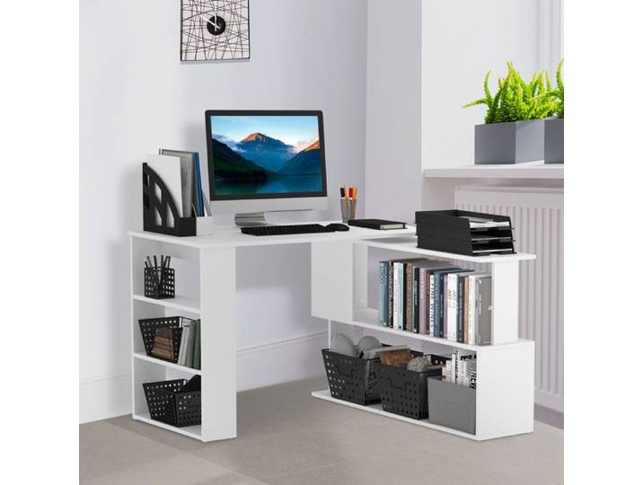 Bureau d'angle avec 5 étagères 120 x 100 x 74 5 cm blanc